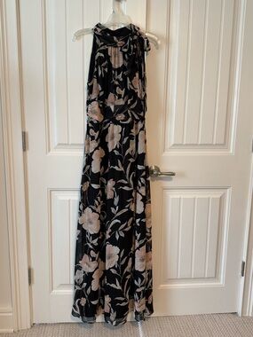 Black Floral Maxi Dress with Beige Blooms